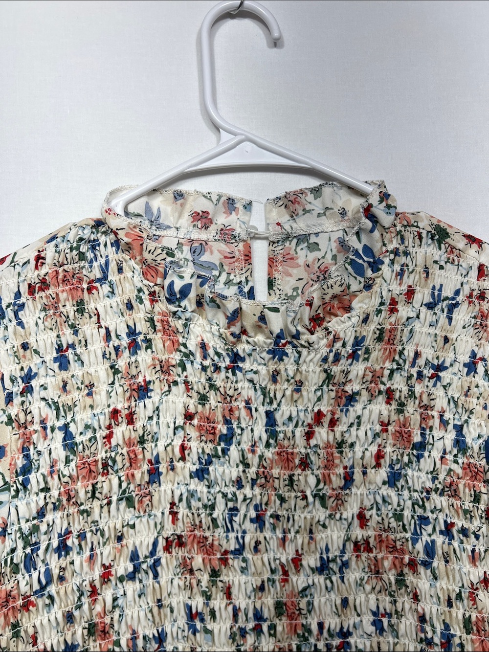SHEIN Cream Floral Smocked Midi Dress with Pink and Blue Blossoms - Picture 4 of 10